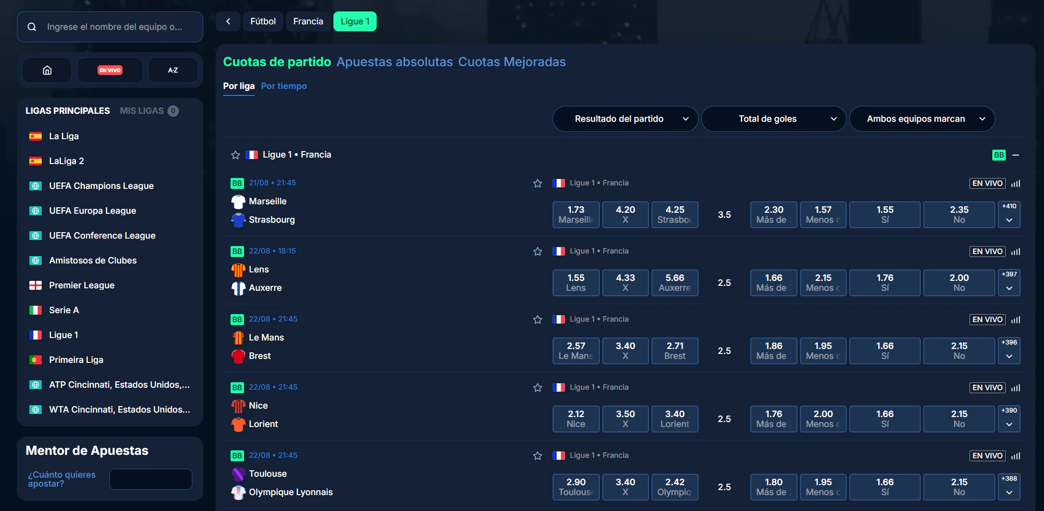 Apuestas deportivas y eSports en directo